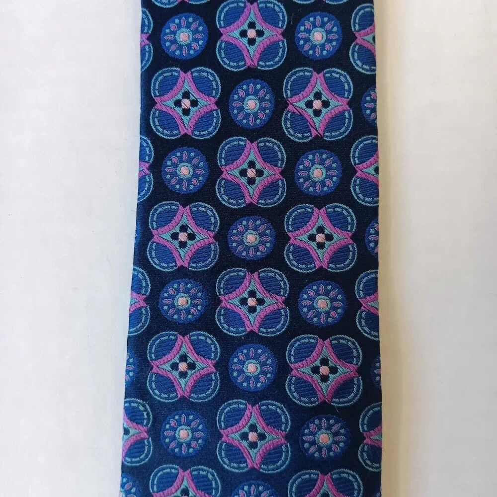Ted Baker London Men's Navy Blue Purple Medallions Silk Tie L59